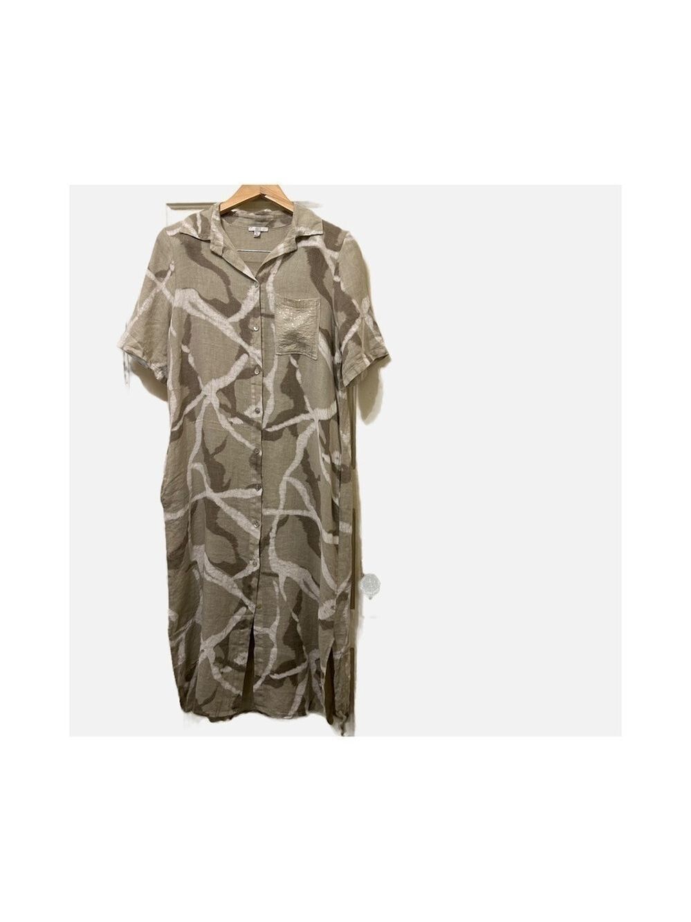 Kaktus Women Linen Dress Made in Italy Sz S Lagenlook Beige Pockets